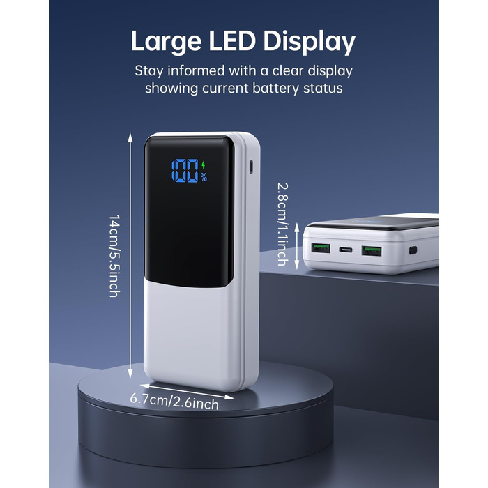 Power Bank Coblob 27000mAh з LED дисплеєм: швидка зарядка 30W USB-C, 3 виходи, 2 входи для смартфонів, планшетів, AirPods та іншого