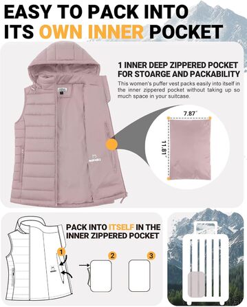 Стьобана жилетка Outdoor Ventures для жінок з капюшоном: тепла спортивна жилетка для походів, кемпінгу та їзди на велосипеді (Рожева, L)