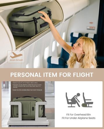 Рюкзак LOVEVOOK для ручної поклажі в літак 45x36x20, великий рюкзак для жінок з відділенням для ноутбука 17,3 дюйма, водонепроникний, підходить для Easyjet, для ділових поїздок та подорожей, (Зелений, 45 x 36 x 20 см (17,3 дюйма))