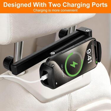 Тримач для планшета VINATO в авто, кріплення на підголівник, 360° обертання, для пристроїв 4-13 дюймів, чорний