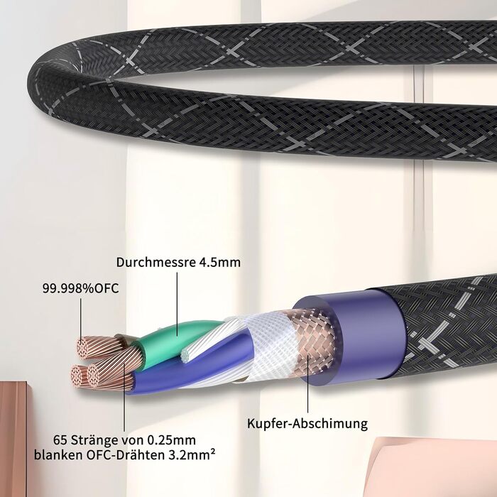 Hi-Fi мережевий кабель Tertullus OFC з роз'ємами Schuko та C15 для сабвуфера, підсилювача та AV-ресивера, 1.5м