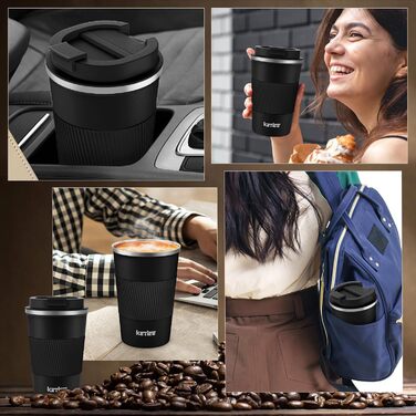 Термокружка KETIEE 380мл з нержавіючої сталі, 13oz, з кришкою, для кави з собою, чорна