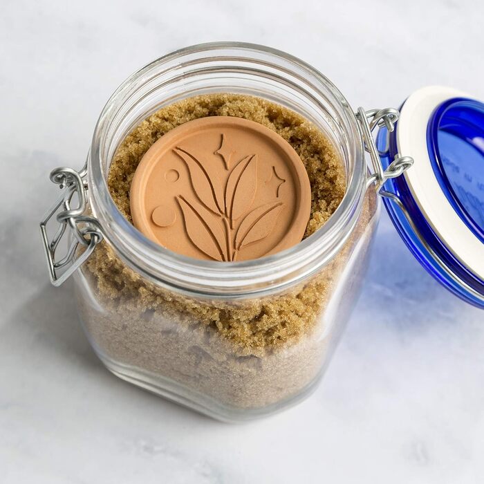 Goodful Brown Sugar Saver and Softener, Blatt-Design, reusable, terracotta disc, 2 pack, clay