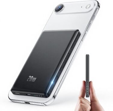 Power Bank для iPhone з MagSafe, Ultra Slim, 20W PD, 5000mAh, Бездротова зарядка, Сумісний з iPhone 17/16/15/14/13/12 Max/Pro/Plus/Mini (Чорний)