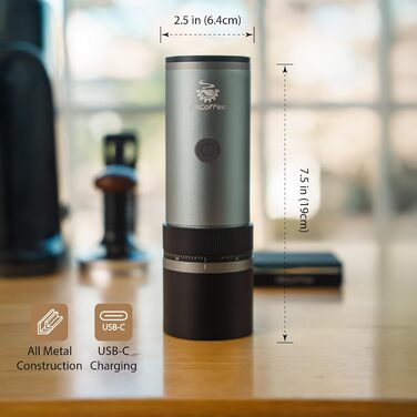 MiiCoffee PT2 портативна електрична кавомолка, USB-C, конічні жорна, алюмінієвий корпус, з щіткою для чищення