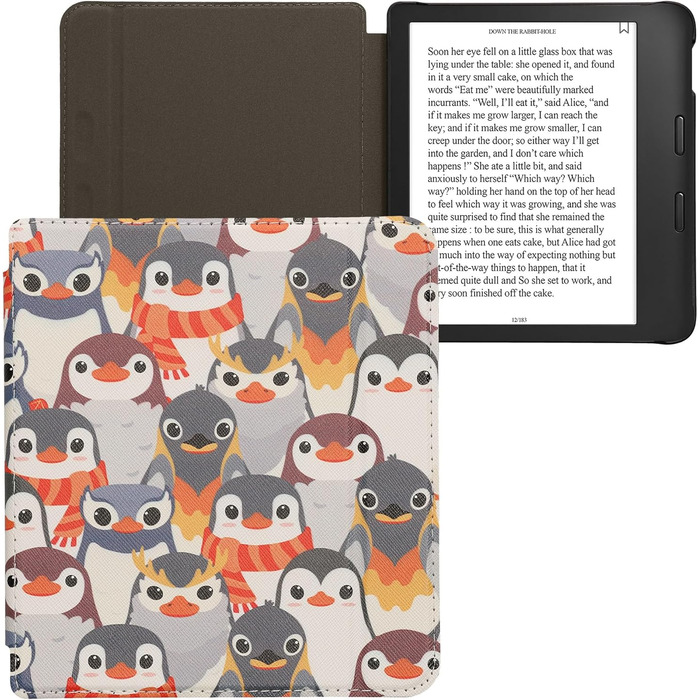 Чохол-чохол для Kobo Libra 2 від kwmobile - захисний чохол для eReader, Magnolien Rosa Weiß Altrosa (Пінгуіни Grau Gelb Braun)