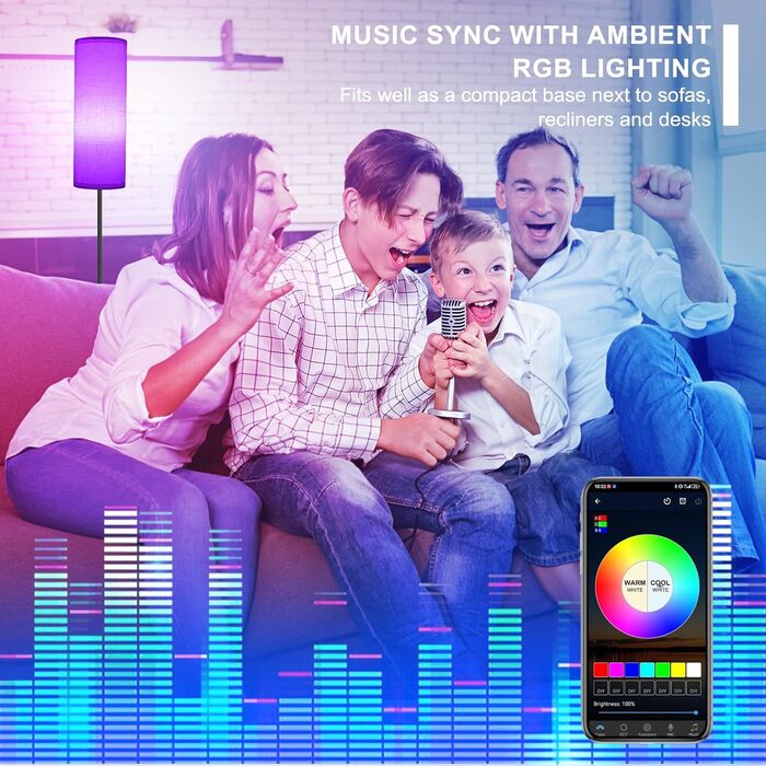 Стійка лампа FRIDEKO HOME для вітальні: сучасний дизайн, RGB, диммування, керування з пульта, музичний режим, чорний цоколь. Підходить для офісу, спальні та вітальні.