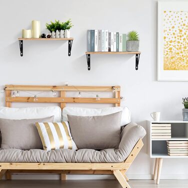 Настінна полиця з дерева, 2 шт. у комплекті, рустикальний стиль, з тримачем для рушників, світло-коричневий колір, для спальні, вітальні, ванної кімнати, кухні, офісу