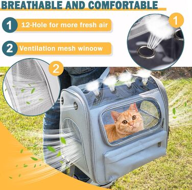 Розширюваний рюкзак для котів та маленьких собак, сірий. Рюкзак-переноска для котів та собак до 8 кг з вікном, дихаючий, складаний