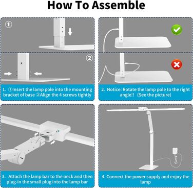 LED настільна лампа KableRika з двома головками: 24W, регулювання яскравості, захист очей, для офісу та дому, сучасне освітлення монітора, білий колір