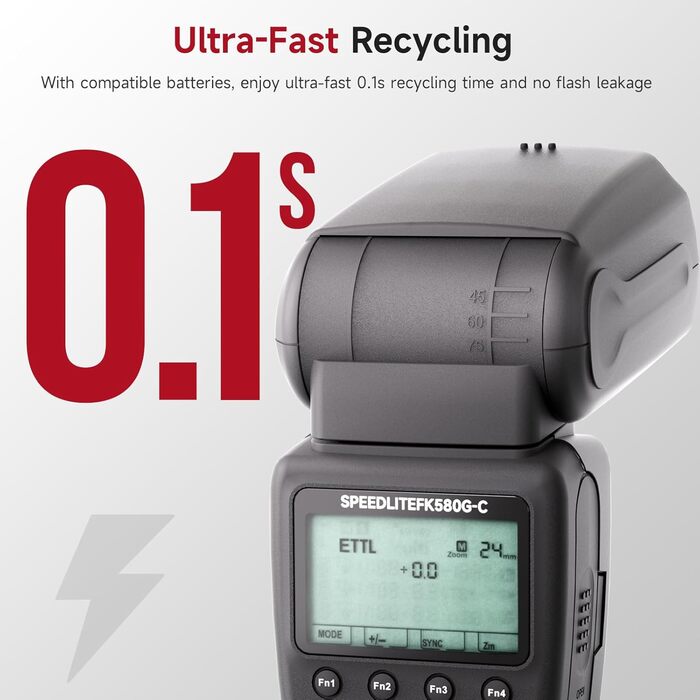 Фотоспалах PHOTOOLEX FK580-C для Canon DSLR: GN60, TTL, 1/20000s, 2.4G, швидке перероблення