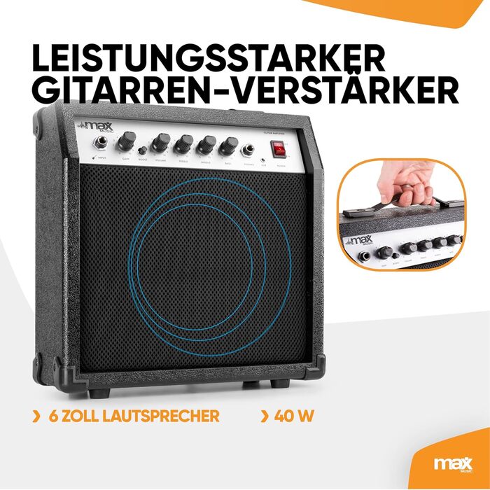 MAX GigKit: Повний комплект електрогітари - підсилювач 40 Вт, аксесуари, гітара Sunburst