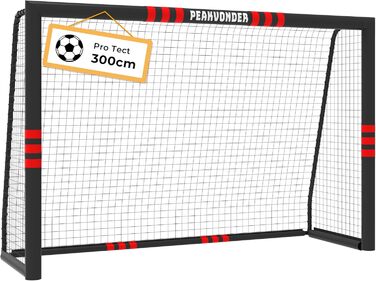 Ворота для футболу PEAKVONDER 300 см (120x200 см) для дітей та дорослих, антикорозійне покриття, з анкерами для кріплення, м'яка оббивка