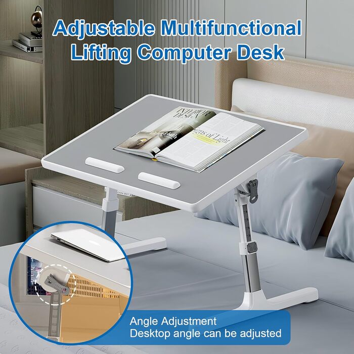 Стіл для ноутбука в ліжко, регульована висота, складаний, 52 x 30 см (сірий)