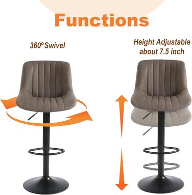 Youhauchair 2-Piece Swivel Bar Stools with Backrest - Adjustable Height PU Leather Bar Stools for Kitchen & Bar - Brown