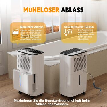 12L/Day Dehumidifier, Auto Dehumidification, 24H Timer On/Off, Continuous Drainage, Powerful Room Dehumidifier with LED Display and Control, Against Moisture