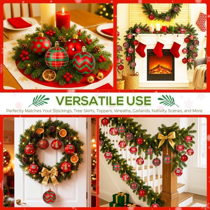 16 шт. новорічні кулі для прикраси ялинки, пластик, 6 см, червоно-білі. Декор на Новий рік, для дому, святкування, вечірки