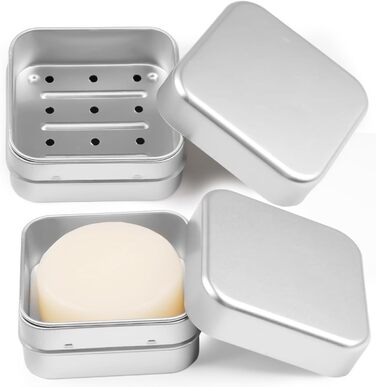 Набір мильниць для подорожей 2 шт. з алюмінію з підсіткою, вологостійкі, антикорозійні для дому та подорожей, зберігання мила та пінки для гоління (срібло, 2 шт.)