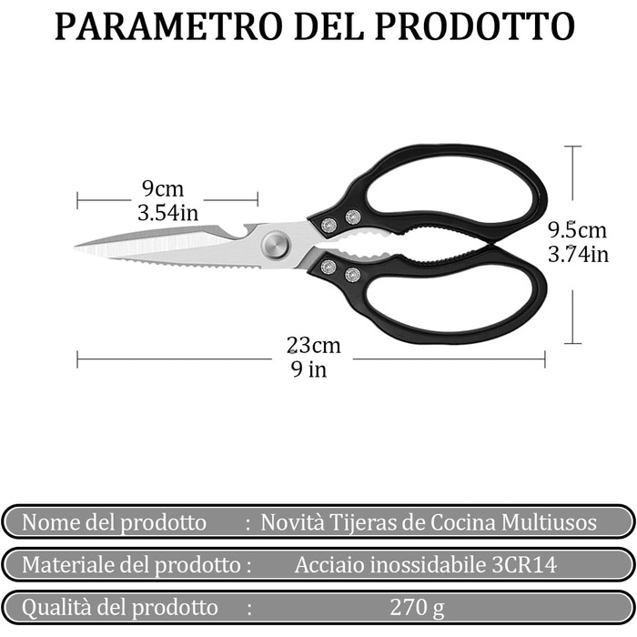 Ніж-ножиці кухонні з нержавіючої сталі, універсальні, з відкривачем для пляшок, для птиці, риби, м'яса, зелені, горіхів, миється в посудомийній машині (чорний)