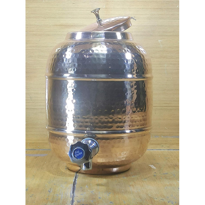 Ручний диспенсер для води з чистої міді 4 л Matka Ayurveda, набір із 2 склянок та пляшки, hammered copper, для зберігання та подачі води