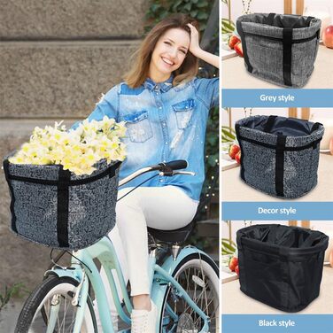 Складаний водовідштовхуючий кошик на кермо велосипеда, знімний, алюмінієвий каркас, для собак та котів, для походів, пікніків, покупок (Чорний) (Сірий A)