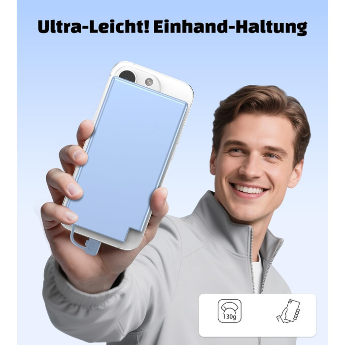 Power Bank Auskang 5000mAh Slim з кабелем для iPhone (до iPhone 14) - блакитний