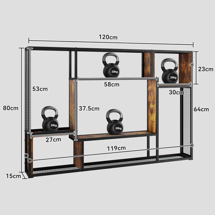 Стильне металеве виноградне реіал на стіну з LED-підсвічуванням, 3 яруси, чорний, 120x80 см