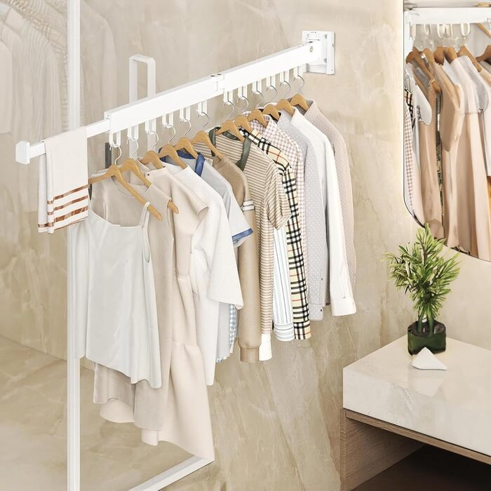 Настінна сушилка для білизни 120см, висувна, складна, з 18 гачками - для балкона, ванної, спальні, білий