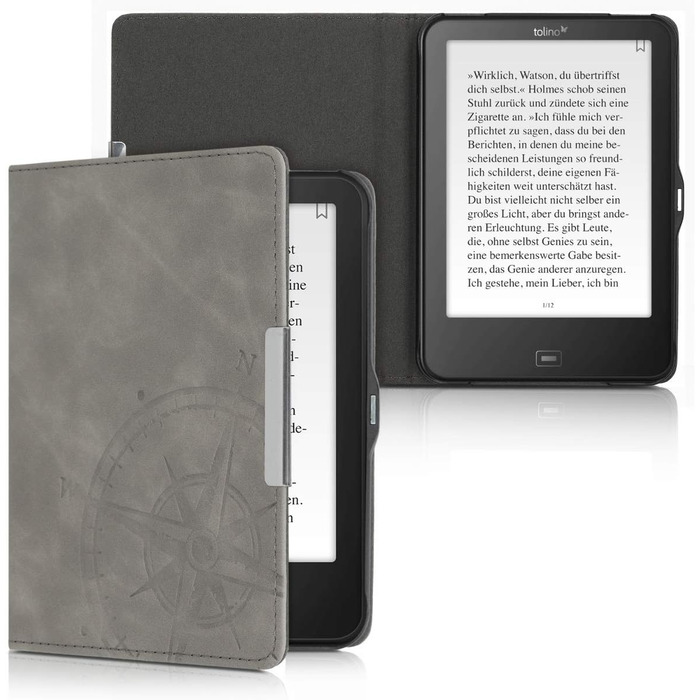 Чохол kwmobile для Tolino Vision 1/2/3/4 HD - з штучної шкіри, Kompass Vintage Grey