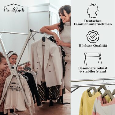 Clothes Rack / Laundry Rack + Bag Moritz [Extendable 1.30-2.0m, foldable, very stable stainless steel] Clothes Rail, Coat Rack, Entrance Hall Coat Rack, Open Wardrobe (Silver, with hooks / with bag / with wheels)