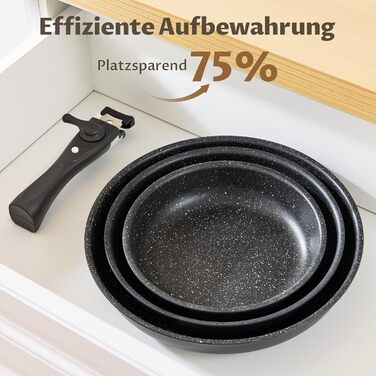 Набір сковорідок Fadware Induktion: антипригарне покриття, 20/24/28 см, знімний ручка, для всіх плит, PFOA/PFAS-free, для духовки, легке миття, для кемпінгу