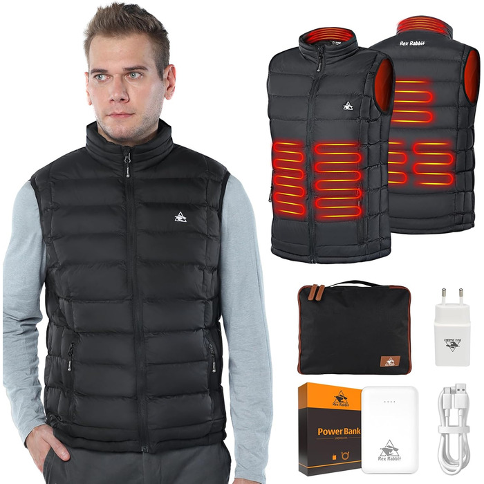 Електрична гріюча жилетка для чоловіків з 6 зонами обігріву, USB, для осені, зими, чорна XXL