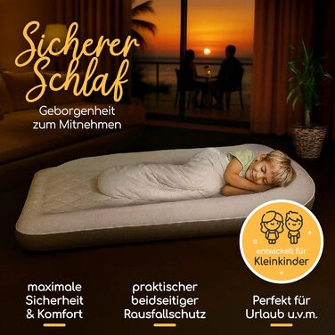 Надувне дитяче ліжко для подорожей - ліжко з захистом від падіння та інтегрованим насосом - Портативне дитяче ліжко з тканиною Oeko-Tex - Ідеально для кемпінгу, готелів та дому