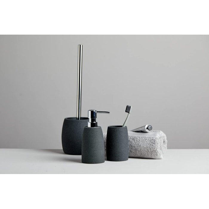 Набір для туалету WENKO Goa: тримач щітки з важкого полірезину та щітка з змінним насадком, сірий, 11,8 x 38,5 см