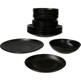 Набір посуду MamboCat Panther 18 предметів чорного кольору (матова кераміка) для 6 осіб: 6 тарілок для їжі, 6 супових тарілок 420 мл, 6 десертних тарілок