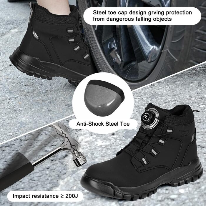 Черевики безпеки для чоловіків та жінок, водонепроникні, зі сталевим підноском, робочі черевики з поворотним затискачем, черевики з захистом від порізів, легкі, з антиковзким покриттям, шкіряні, розмір 40-46, 44 EU