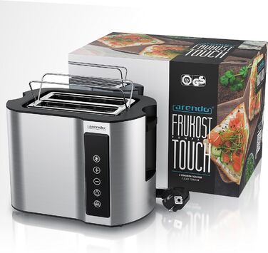 Arendo - 2-Slice Stainless Steel Toaster - Touch Panel - Digital Display with Remaining Time - 800 W – Double-Walled Housing – with Bagel Attachment – 7 Browning Levels – Bread Slice Centering - Silver B: Silver