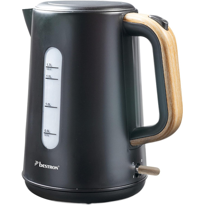 Bestron 1.7L Electric Kettle with 360° Base - Auto Shut-Off & Boil-Dry Protection - 2200W - Black/Wood Finish
