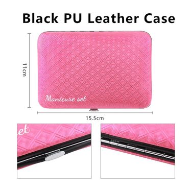 Набір для манікюру та педикюру 23 шт. Професійний набір для стрижки нігтів з нержавіючої сталі з подарунковою шкіряною сумочкою (Рожевий/Сріблястий)
