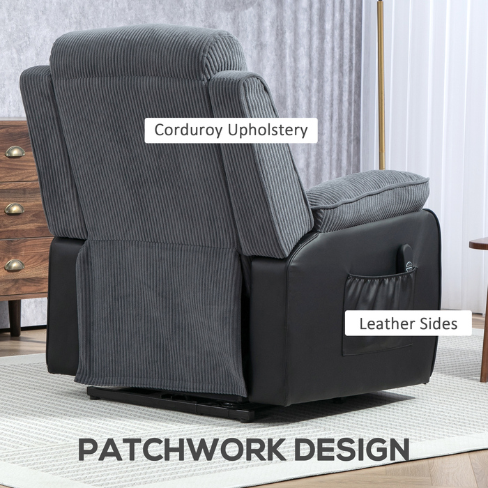 HOMCOM Power Lift TV Chair with Lifting Assistance, Electric Recliner with Lie-Flat Function, Pocket Spring, TV Chair with Footrest, Side Pocket and Remote Control, Dark Grey | Aosom