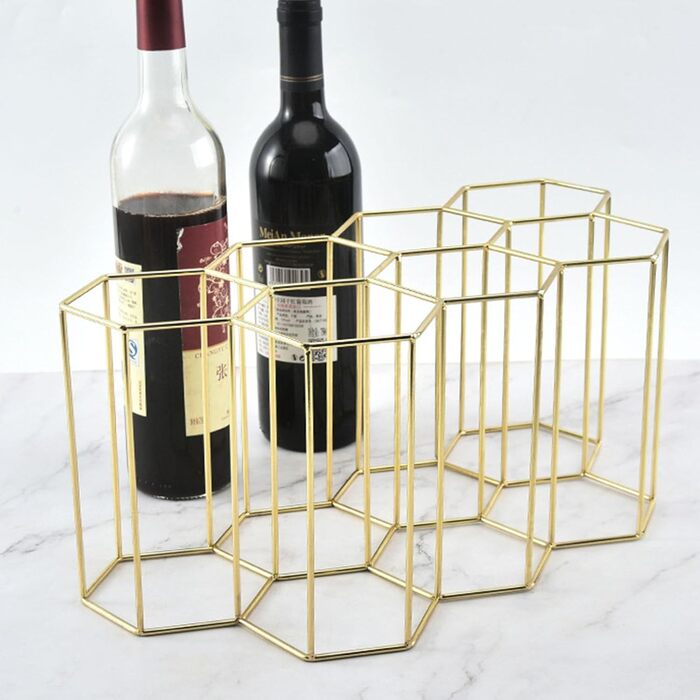 Metal Wine Rack, Freestanding Wine Bottle Holder, Table Wine Rack, Countertop Wine Bottle Holder, Wine Bottle Holder, for Bar, Wine Cellar, Living Room, Kitchen, Basement (Golden)
