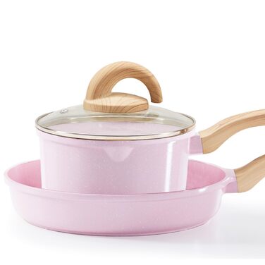 Набір посуду Keramik Topfset з гранітним покриттям для індукційних плит (рожевий, 3 предмети)