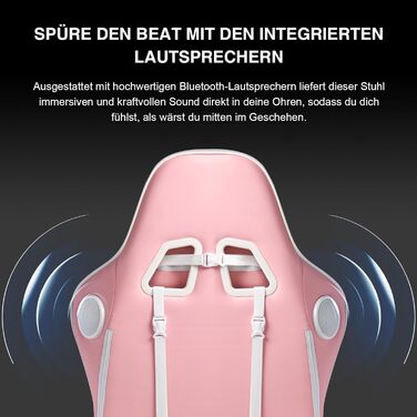 Ігрове крісло GTPLAYER з підставкою для ніг, Bluetooth-колонками, ергономічне, комп'ютерне, регульована спинка, навантаження до 150 кг, рожеве