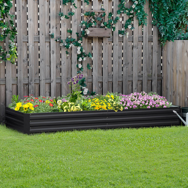 Outsunny Steel Raised Garden Bed 241 x 90.5 x 30 cm Planter Box Flower Box Garden Bed Herb Bed Vegetable Bed Grey for Garden Lovers