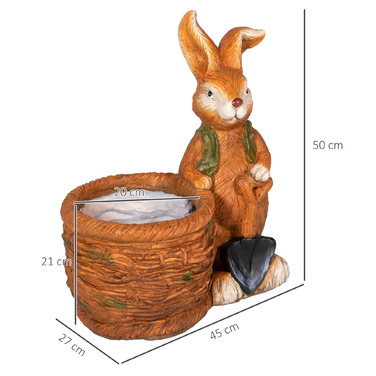 Outsunny Flower Pot Bunny with Willow Basket Design Herb Pot with Drainage Hole for Garden and Living Room MgO