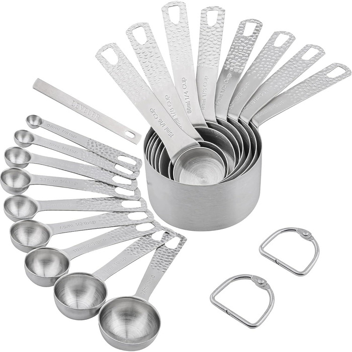 Smithcraft Measuring Cup and Spoon Set, 18-Piece, 18/8 Stainless Steel, Measuring Cups and Spoons, Set for Dry and Liquid, Metric and US Measurements, 8 Measuring Cups and 9 Spoons and Leveler for Baking