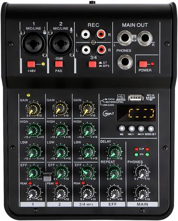Аудіомікшер M4 з 4 каналами, 48V, Bluetooth, для студії, караоке, портативний, DJ-консоль
