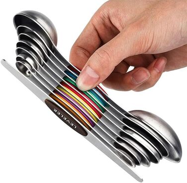 9-Piece Magnetic Double-Head Measuring Spoon Set and Colored Measuring Cups/Spoons for Precise Baking and Cooking (Colored)