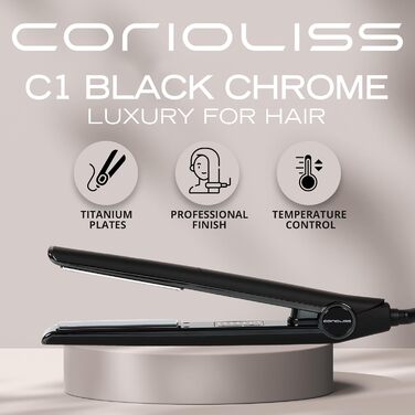 Випрямляч для волосся Corioliss C1 | Професійний випрямляч з титановими пластинами для тонкого волосся | Чорний Soft Touch Chrome