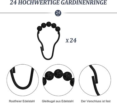 Штанга для душу U/L форми 75×(150-190)×75 см - 2 в 1 (для душу та ванни) з кільцями - Чорний колір